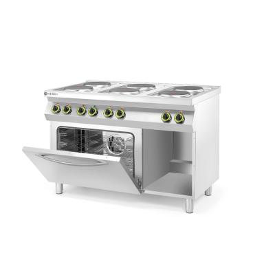 Elektrický vařič Kitchen Line – 6 plotýnek s konvektomatem GN 1/1, HENDI, Kitchen Line, 400V/18600W, 1200x700x(H)900mm | 226247